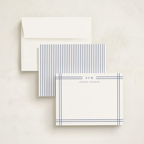 This is a classic blue personalized stationery thank you cards with standard by Yuliya Evseeva called modern lines printing on signature in 4.25x5.5