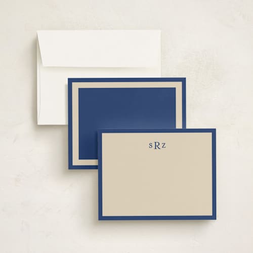 This is a navy personalized stationery thank you cards with standard by Ani Somi called theodore printing on signature in 4.25x5.5