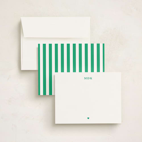 This is a grass personalized stationery thank you cards with standard by mo kelley called a little heart printing on signature in 4.25x5.5