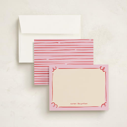 This is a candy personalized stationery thank you cards with standard by Anastasia Makarova called curly corners printing on signature in 4.25x5.5