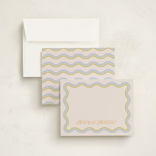 This is a lemongrass personalized stationery thank you cards with standard by Everett Paper Goods called squiggled printing on signature in 4.25x5.5