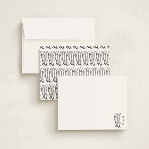 This is a ink personalized stationery thank you cards with standard by Megan Davis called sardines printing on signature in 4.25x5.5