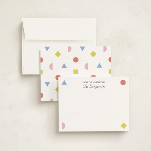 This is a confetti personalized stationery thank you cards with standard by Tracy Schifeling called nursery shapes printing on signature in 4.25x5.5