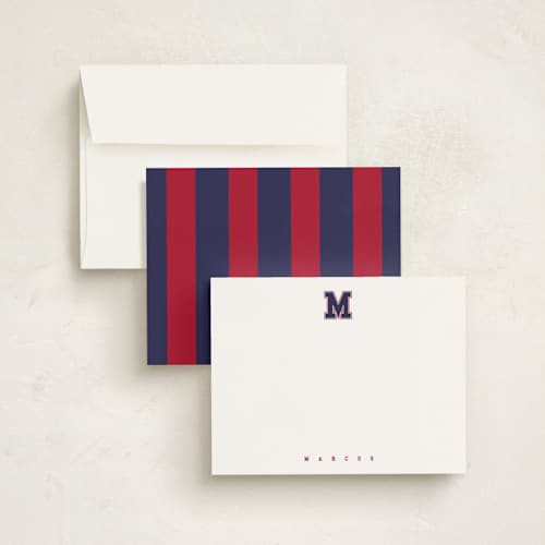 This is a patriot personalized stationery thank you cards with standard by Kamala Nahas called varsity printing on signature in 4.25x5.5