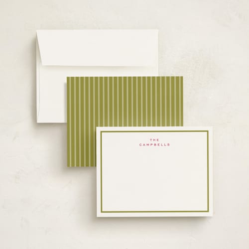 This is a chartreuse personalized stationery thank you cards with standard by Stacey Meacham called two line printing on signature in 4.25x5.5