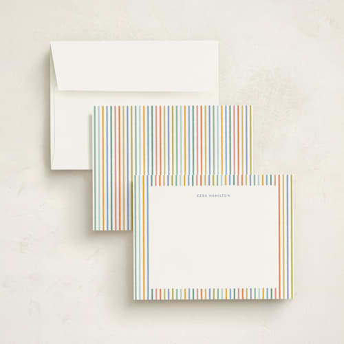 This is a pastel personalized stationery thank you cards with standard by taylorVdesign called cheerful stripes printing on signature in 5x7