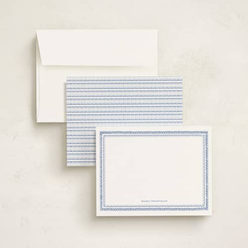 This is a sea personalized stationery thank you cards with standard by Camille Pearson called a greek odyssey printing on signature in 5x7