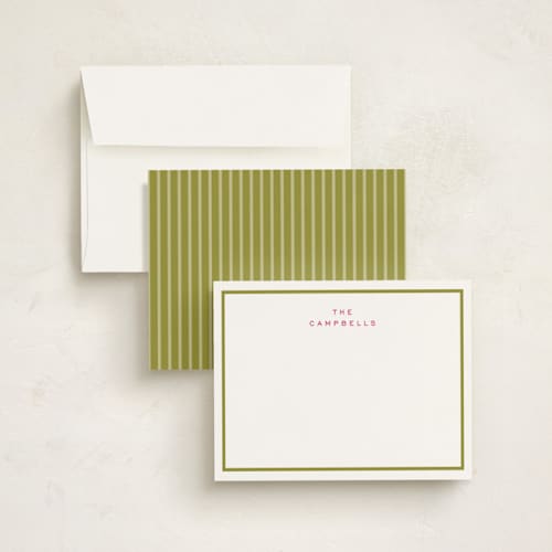 This is a chartreuse personalized stationery thank you cards with standard by Stacey Meacham called two line printing on signature in 5x7