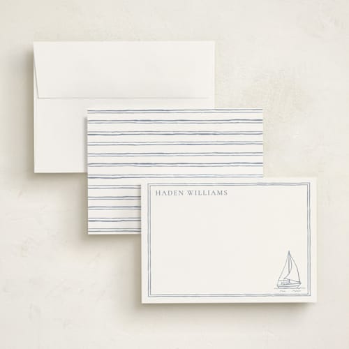 This is a coast personalized stationery thank you cards with standard by Cass Loh called sailboat printing on signature in 5x7