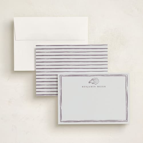 This is a eggplant personalized stationery thank you cards with standard by Cass Loh called oyster shell printing on signature in 5x7