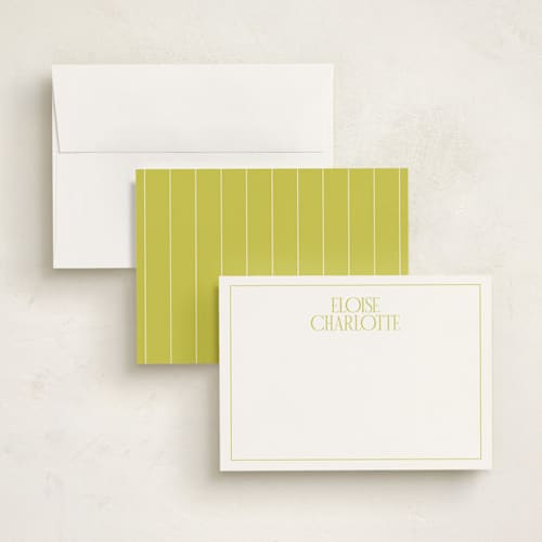 This is a lime personalized stationery thank you cards with standard by Ellen Schlegelmilch called elegant serif printing on signature in 5x7