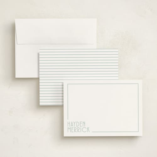 This is a mint personalized stationery thank you cards with standard by Angela Garrick called linear printing on signature in 5x7