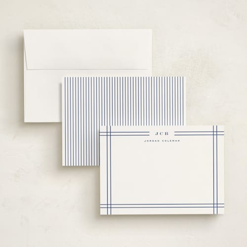 This is a classic blue personalized stationery thank you cards with standard by Yuliya Evseeva called modern lines printing on signature in 5x7