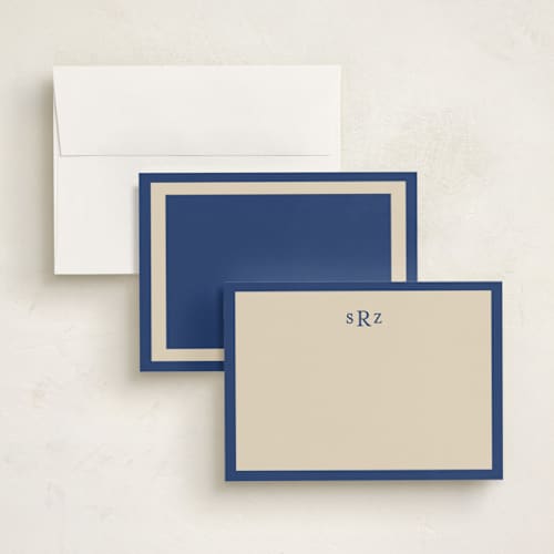 This is a navy personalized stationery thank you cards with standard by Ani Somi called theodore printing on signature in 5x7