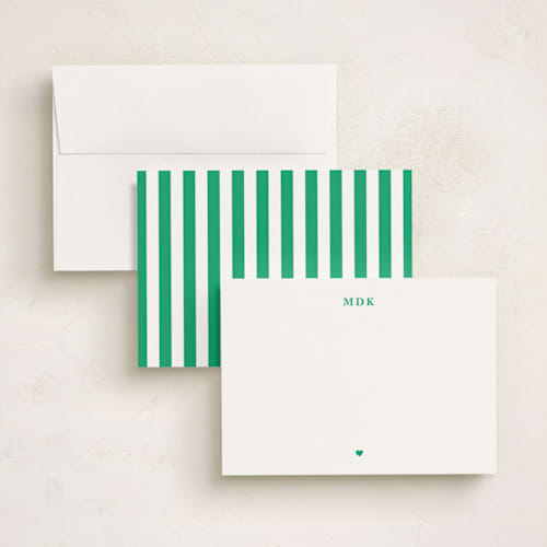 This is a grass personalized stationery thank you cards with standard by mo kelley called a little heart printing on signature in 5x7