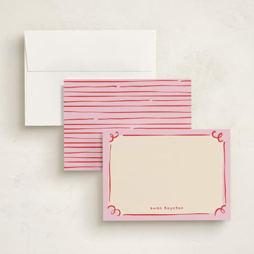 This is a candy personalized stationery thank you cards with standard by Anastasia Makarova called curly corners printing on signature in 5x7
