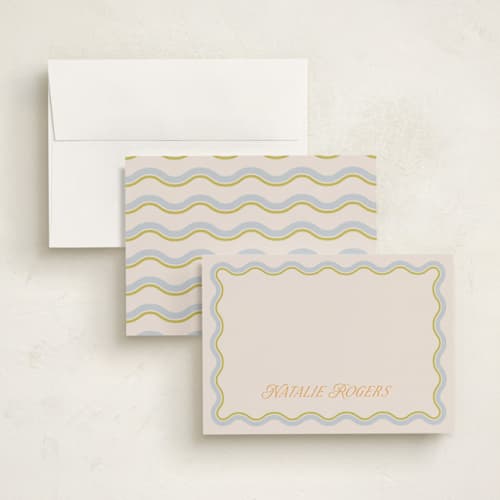 This is a lemongrass personalized stationery thank you cards with standard by Everett Paper Goods called squiggled printing on signature in 5x7