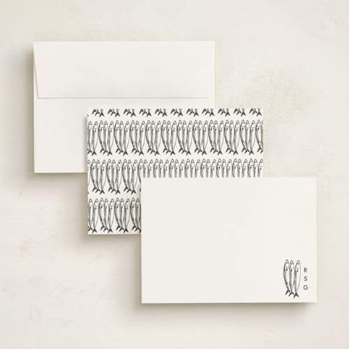 This is a ink personalized stationery thank you cards with standard by Megan Davis called sardines printing on signature in 5x7