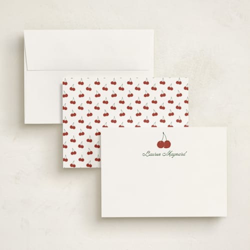 This is a cherry personalized stationery thank you cards with standard by Inkblot Design called cheery cherry printing on signature in 5x7