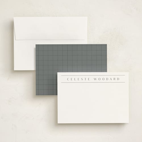This is a cotton personalized stationery thank you cards with standard by Stacey Meacham called refinery printing on signature in 5x7