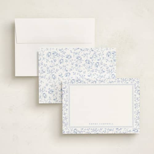 This is a sky personalized stationery thank you cards with standard by Robert and Stella called garden roses printing on signature in 5x7