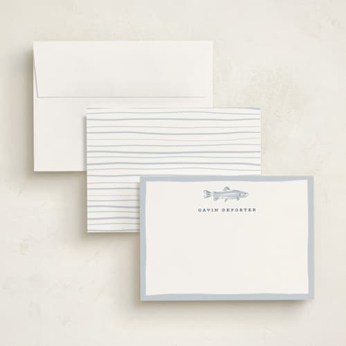 This is a river personalized stationery thank you cards with standard by Erin German called fishy printing on signature in 5x7