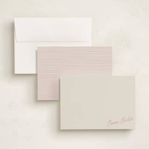 This is a vanilla personalized stationery thank you cards with standard by Beth Vassalo called sweet script corner printing on signature in 5x7