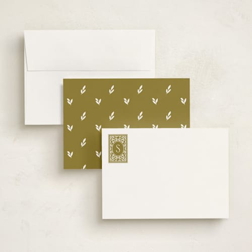 This is a olive personalized stationery thank you cards with standard by Kelly Watkins called nobel printing on signature in 5x7