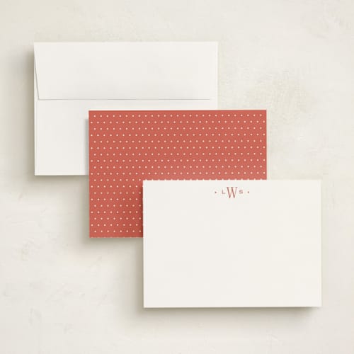 This is a persimmon personalized stationery thank you cards with standard by Carolyn MacLaren called minigram printing on signature in 5x7