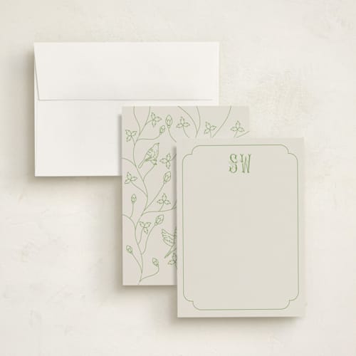 This is a spring personalized stationery thank you cards with standard by Alize Cetintas Kure called blooming letters printing on signature in 5x7