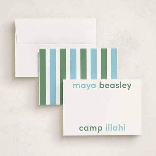 This is a lake personalized stationery thank you cards with standard by Megan Davis called camp colors printing on signature in 5x7