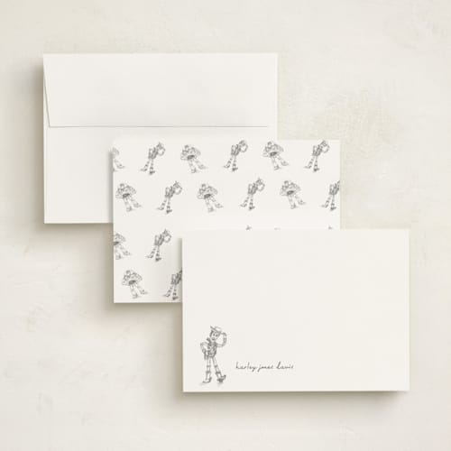 This is a cloud personalized stationery thank you cards with standard by Anna Black called pixar's woody in pencil printing on signature in 5x7
