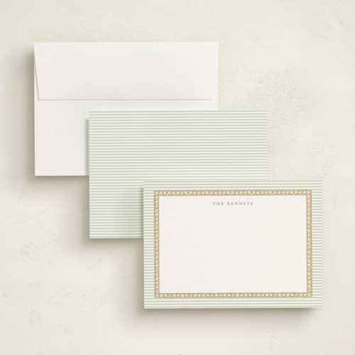 This is a pine personalized stationery thank you cards with standard by Bayberry Kate called woven pine printing on signature in 5x7