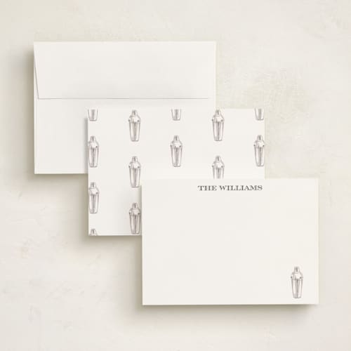 This is a coal personalized stationery thank you cards with standard by Baumbirdy called cocktail shaker printing on signature in 5x7