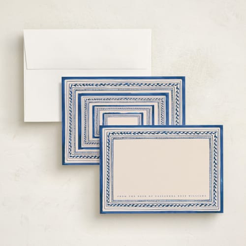This is a powder personalized stationery thank you cards with standard by Teju Reval called vintage border printing on signature in 5x7