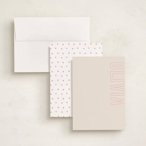 This is a cream personalized stationery thank you cards with standard by Ilene Guy called big name printing on signature in 5x7