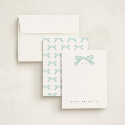 This is a robins egg personalized stationery thank you cards with standard by Paper Raven Co. called delicately printing on signature in 5x7