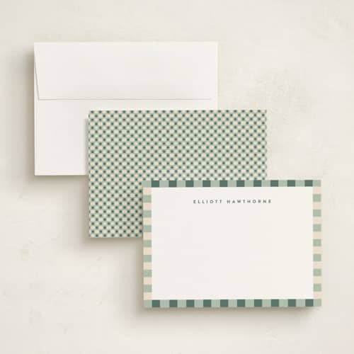 This is a pistachio personalized stationery thank you cards with standard by Olivia Raufman called refined stripe printing on signature in 5x7
