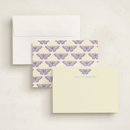 This is a periwinkle personalized stationery thank you cards with standard by IGGI called butterfly notecard printing on signature in 5x7