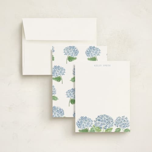 This is a sky personalized stationery thank you cards with standard by Lydia Carns called hydrangea love printing on signature in 5x7