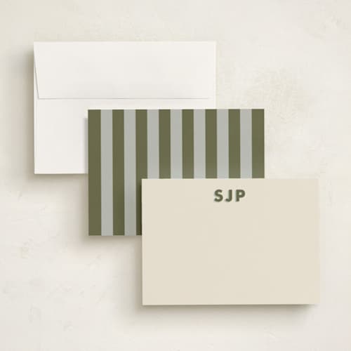This is a olive personalized stationery thank you cards with standard by Ellen Schlegelmilch called shadowed printing on signature in 5x7