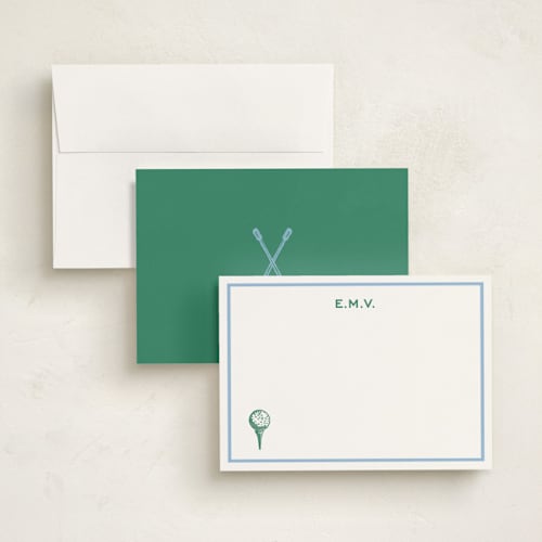 This is a light blue personalized stationery thank you cards with standard by Pati Cascino called nuance printing on signature in 5x7
