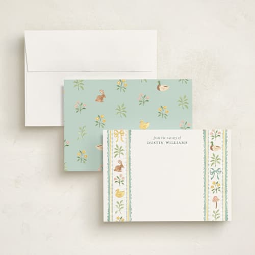 This is a duck egg personalized stationery thank you cards with standard by Sarah Knight called ribbons printing on signature in 5x7