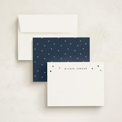This is a night time personalized stationery thank you cards with standard by Stacey Meacham called my stars printing on signature in 5x7