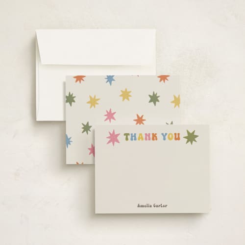 This is a soft retro personalized stationery thank you cards with standard by Sabrina Excene called thank you riso printing on signature in 5x7