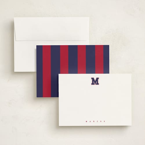 This is a patriot personalized stationery thank you cards with standard by Kamala Nahas called varsity printing on signature in 5x7