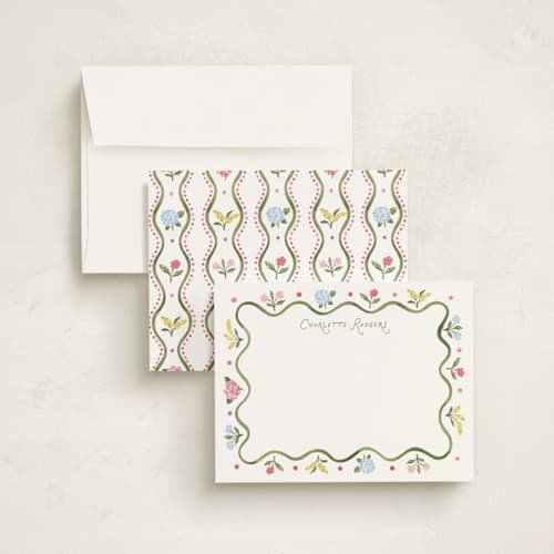 This is a basil personalized stationery thank you cards with standard by Sarah Knight called bloom printing on signature in 5x7