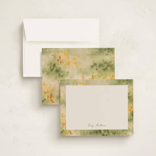 This is a spring personalized stationery thank you cards with standard by Holly Whitcomb called wildflower meadow printing on signature in 5x7