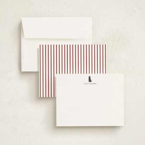This is a bordeaux personalized stationery thank you cards with standard by Sarah Knight called black labrador printing on signature in 5x7