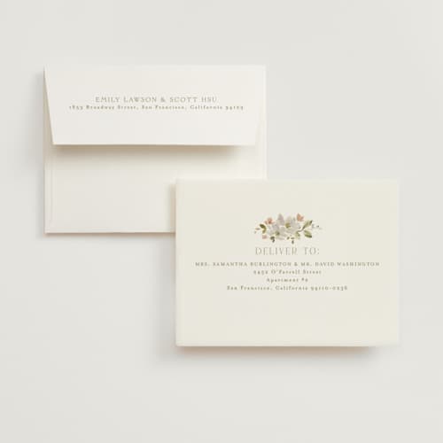 This is a champagne wedding thank you cards with foil pressed by Everett Paper Goods called serene printing on strathmore in standard